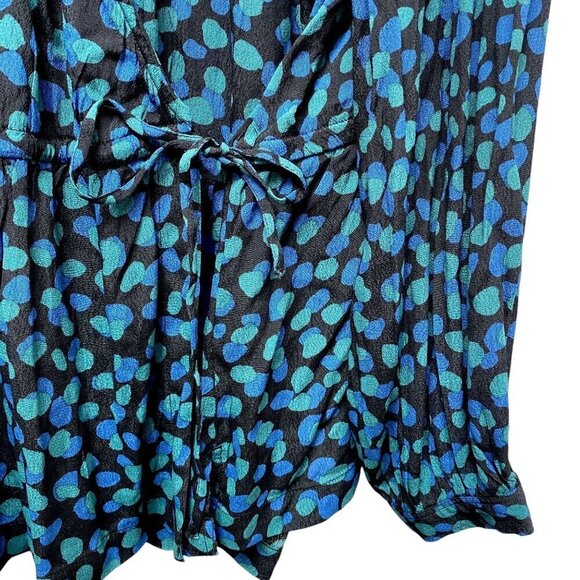 FREE ASSEMBLY Top Size XXXL Green Blue Dot Crossover Boho Long Sleeve Blouse - Picture 7 of 10